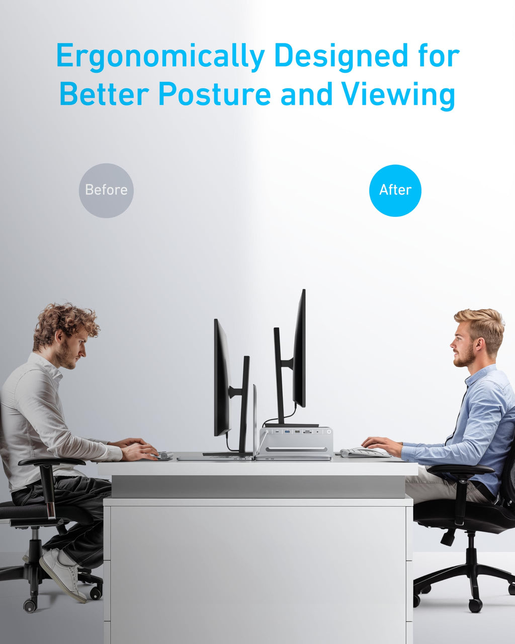 Anker docking station for ergonomic posture and improved workspace