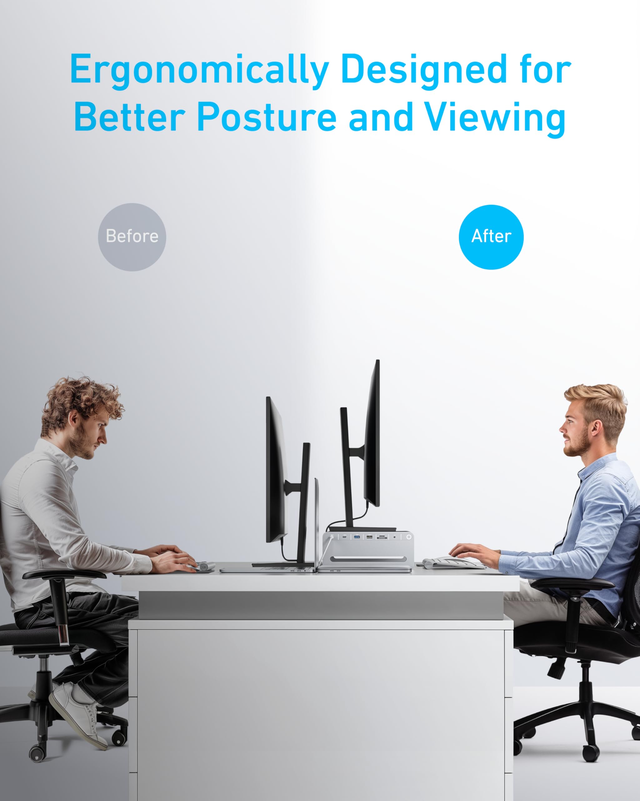 Anker docking station for ergonomic posture and improved workspace