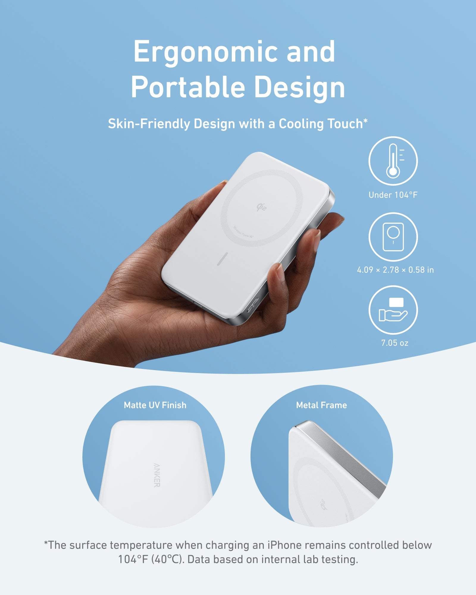 Anker ergonomic Qi2 power bank for portable skin-friendly design